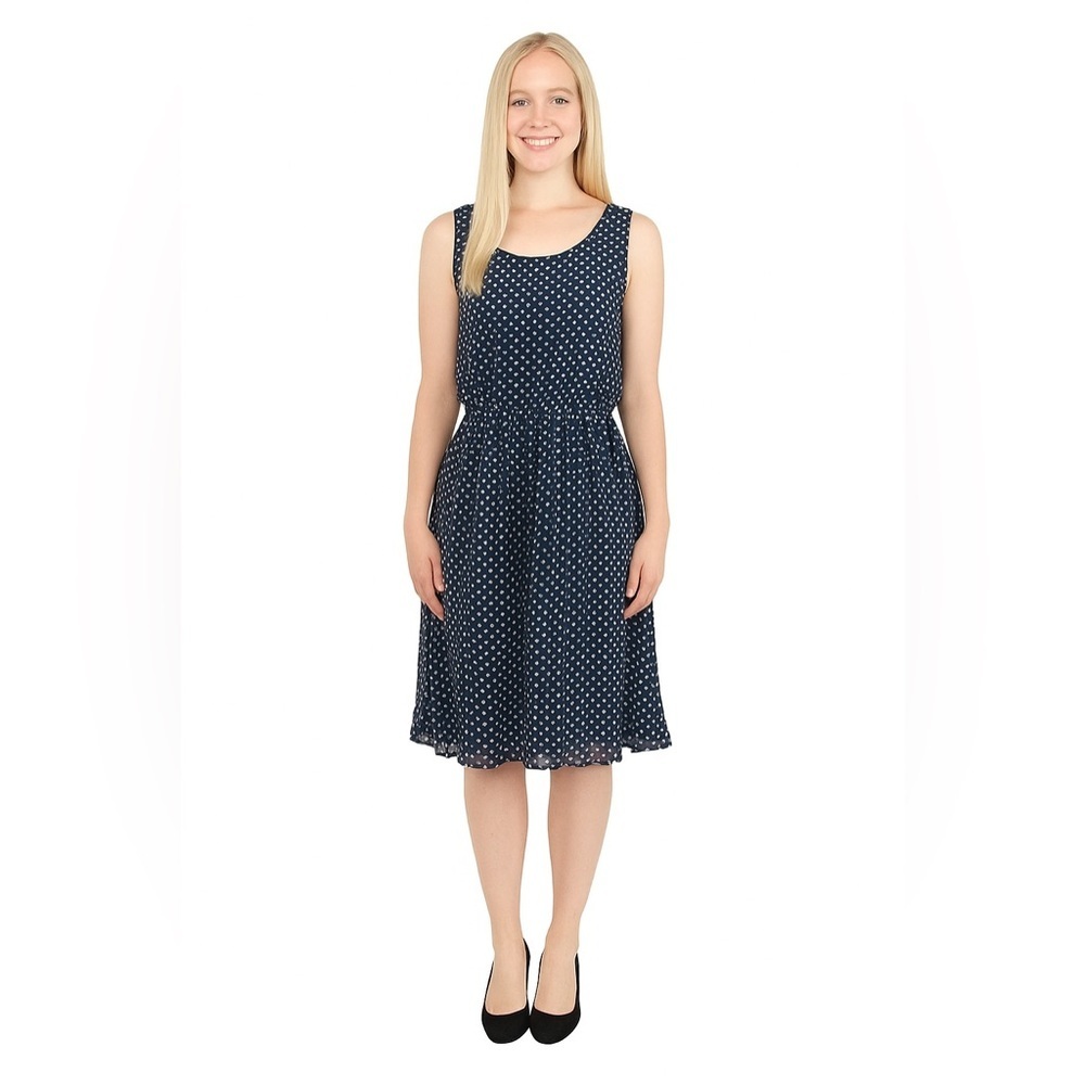 Blue Polka Dot Pleated Dress Small